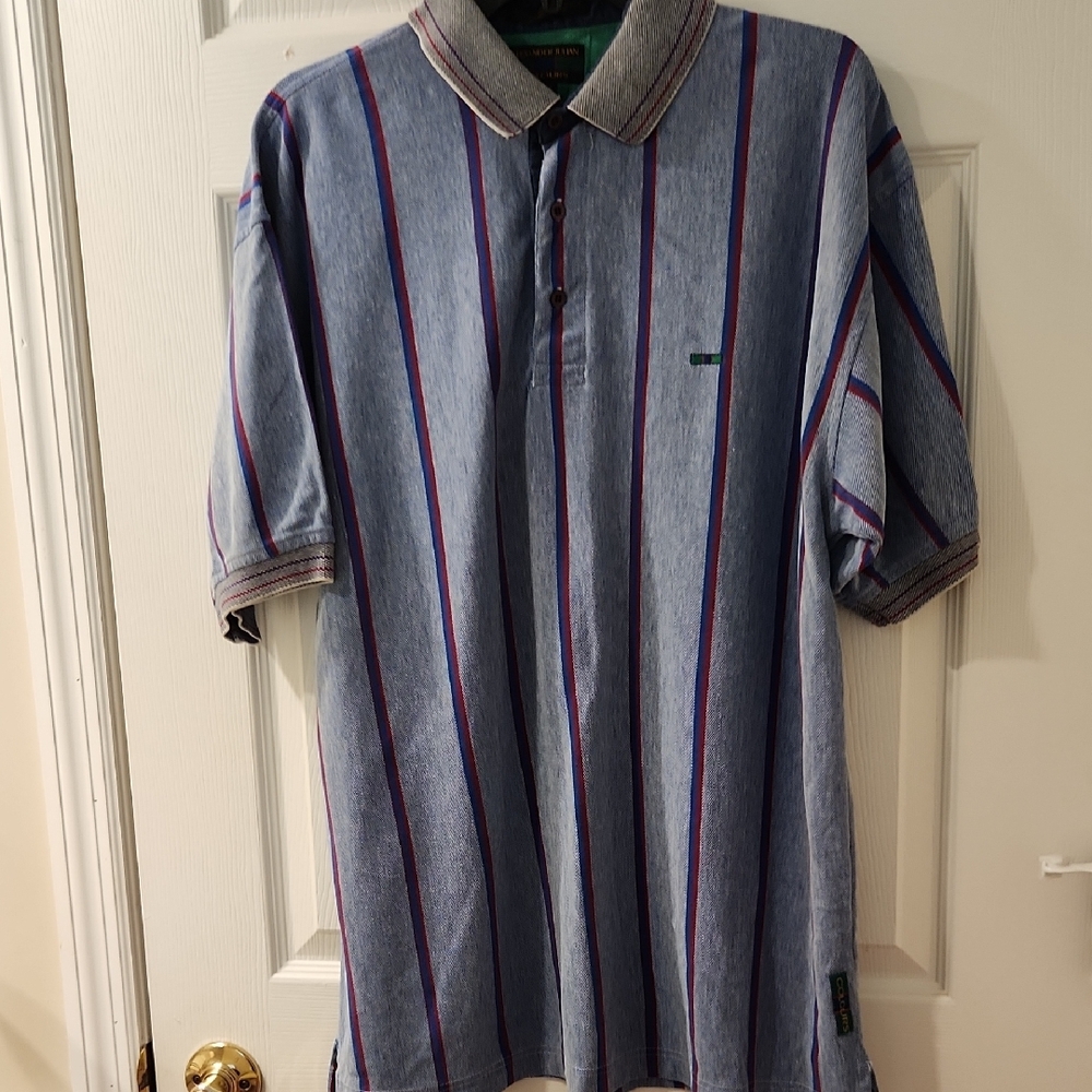 Alexander Julian Colours - Blue and Red Striped Polo Shirt with Short Sleeves